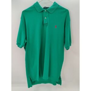 VTGPolo by Ralph Lauren Mens Green Polo Shirt with Dark Pink Pony Logo - Size L